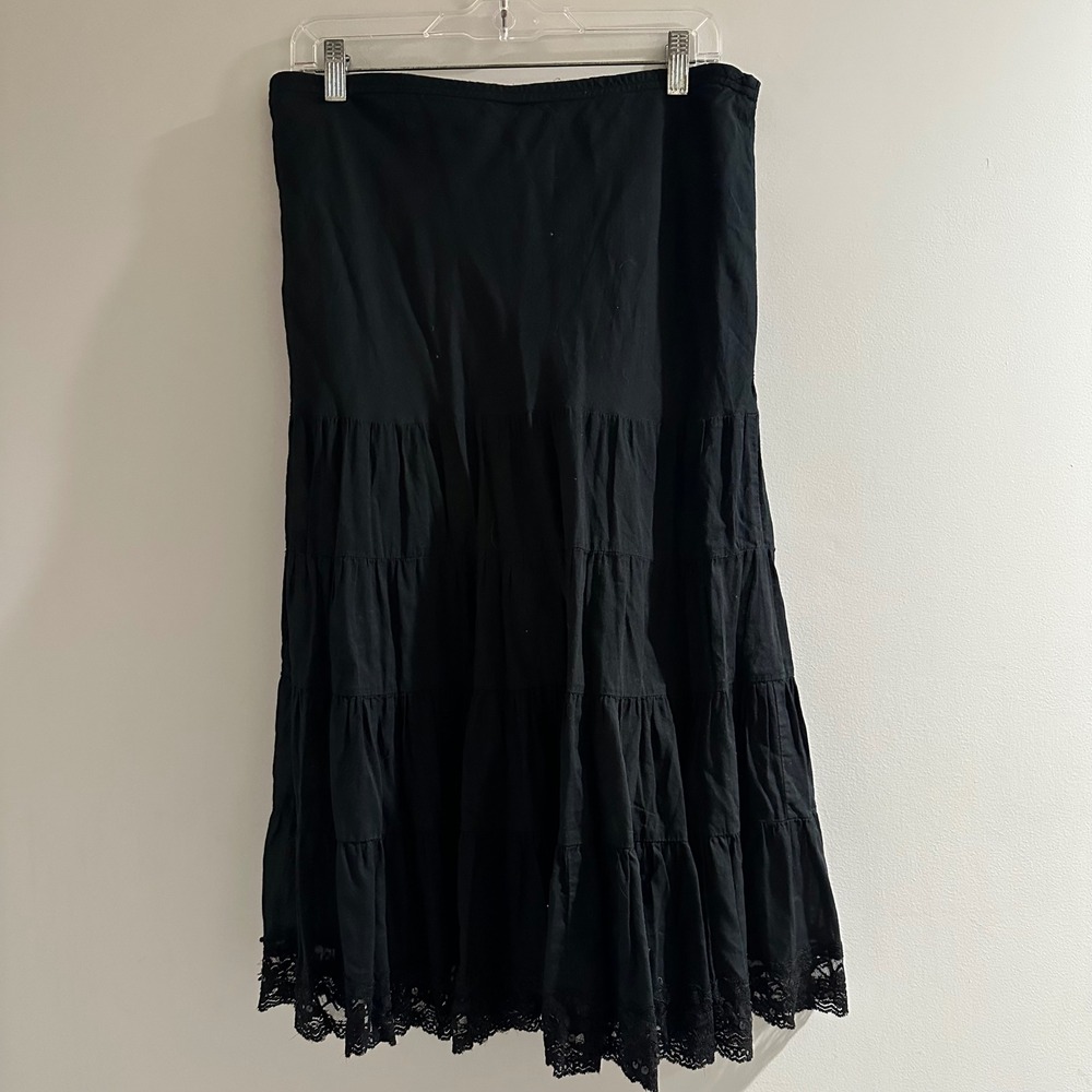 Vintage Tracy Evans Limited Black Tiered Lace Sequin Midi Skirt Boho Whimsigoth